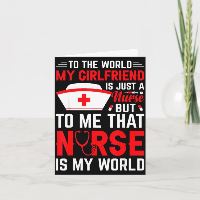 To The World My Girlfriend Is Just A Nurse Funny V Card (Front)