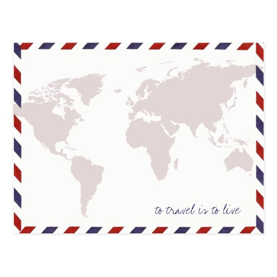 to travel is to live / worldmap postcard