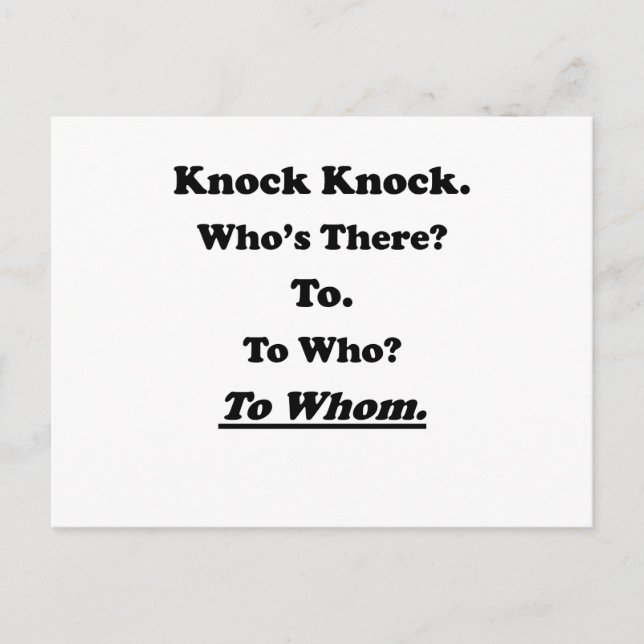 To Whom Knock Knock Joke Postcard (Front)