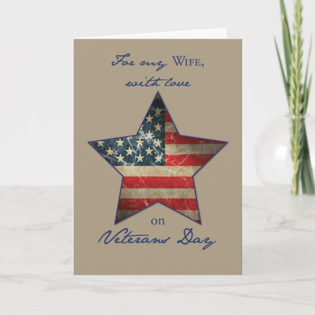 To Wife, with Love, Happy Veterans Day, Old Flag Thank You Card (Front)