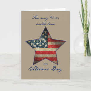 To Wife, with Love, Happy Veterans Day, Old Flag Thank You Card