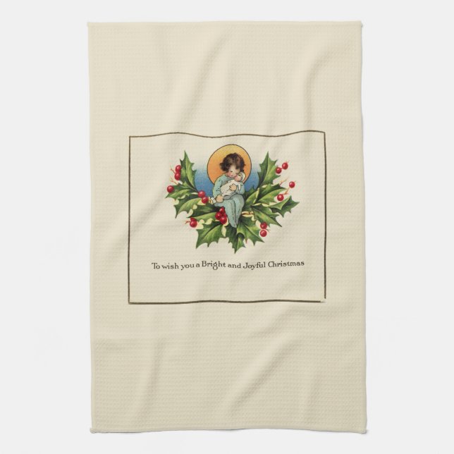 To Wish You a Bright and Joyful Christmas Tea Towel (Vertical)