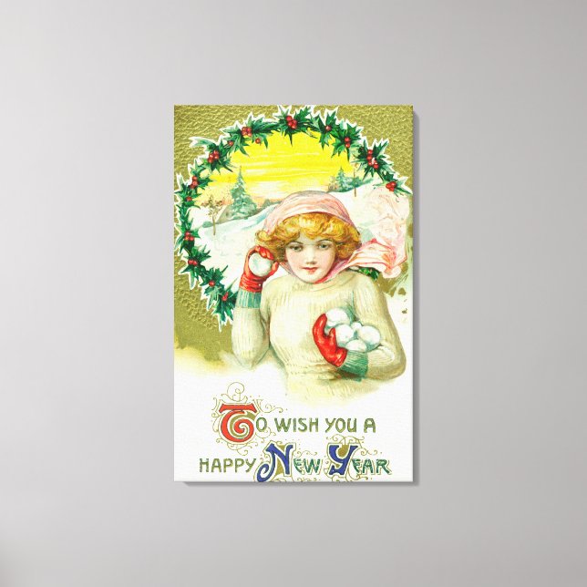 To Wish you a Happy New Year Snowball Fight Canvas Print (Front)