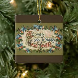 To Wish You a Happy New Year, Vintage Victorian Ceramic Ornament