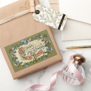 To Wish You a Happy New Year, Vintage Victorian Rectangular Sticker