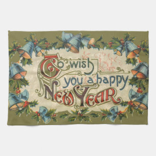 To Wish You a Happy New Year, Vintage Victorian Tea Towel