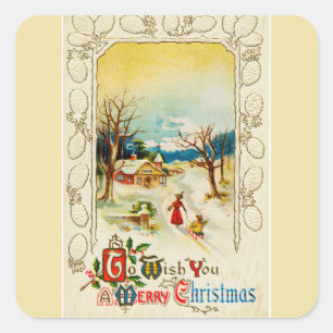 To Wish You A Merry Christmas Pale Yellow Square Sticker
