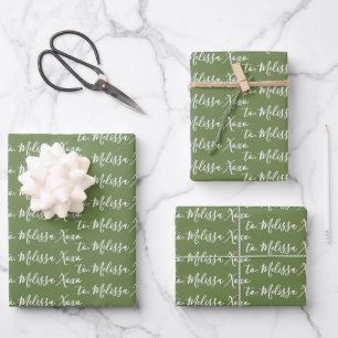 To Your Name Modern Handwriting Olive Green Wrapping Paper Sheet