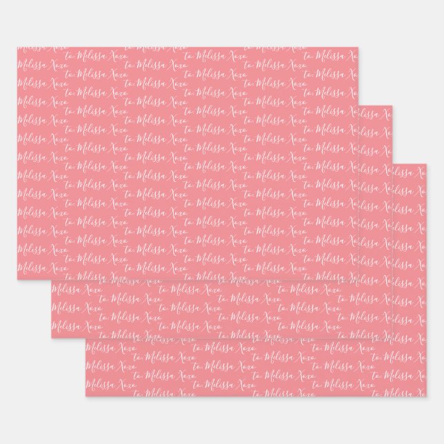 To Your Name Modern Handwriting Pink Wrapping Paper Sheet (Set)