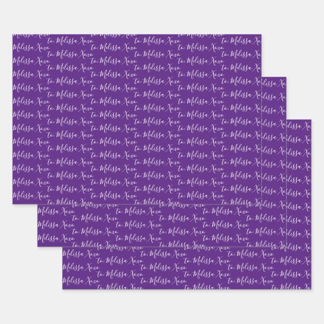 To Your Name Modern Handwriting Purple Wrapping Paper Sheet (Set)