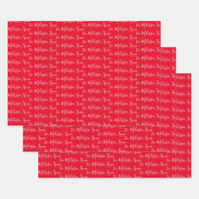 To Your Name Modern Handwriting Red Wrapping Paper Sheet (Set)