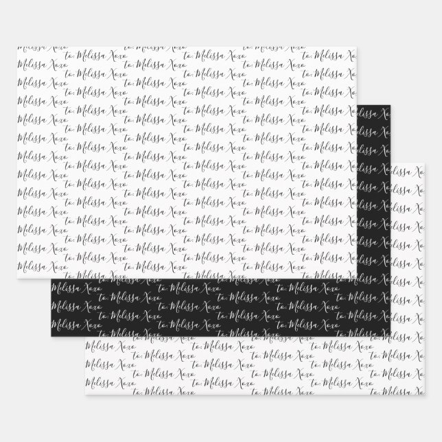 To Your Name Modern Handwriting White & Black Wrapping Paper Sheet (Set)