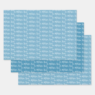 To Your Name Modern Handwriting Winter Blues Wrapping Paper Sheet