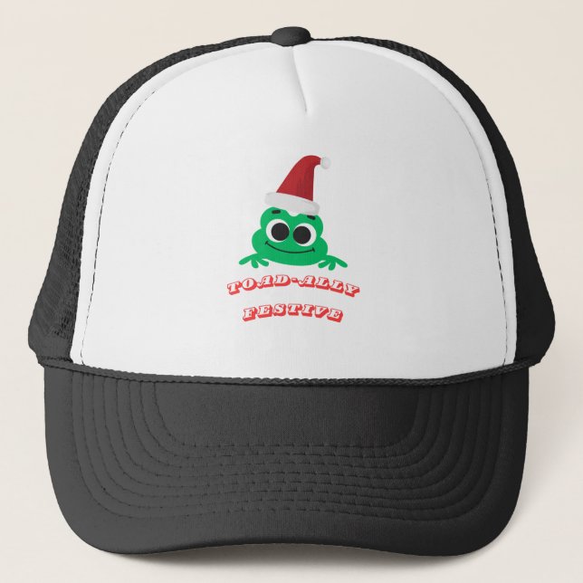 Toad-ally Festive Christmas Frog _ Cute Holiday De Trucker Hat (Front)