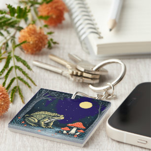Toad Foraging Toadstools In A Moonlit Woodland Key Ring