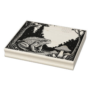 Toad Foraging Toadstools In A Moonlit Woodland Rubber Stamp