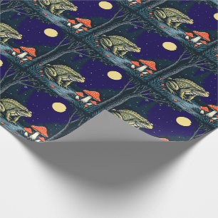 Toad Foraging Toadstools In A Moonlit Woodland  Wrapping Paper