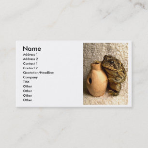 Toad frog holding miniature udu photograph business card