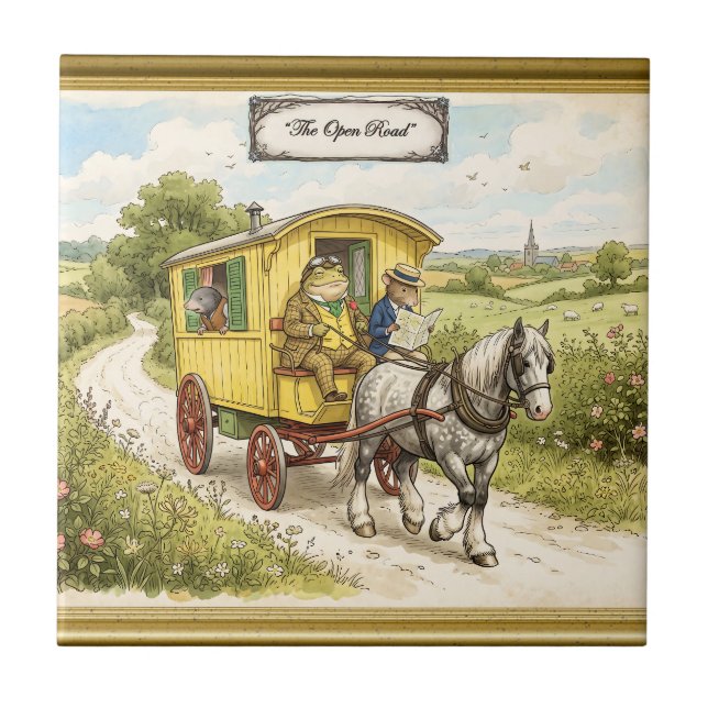 Toad Mole and Ratty on the Open Road Tile (Front)