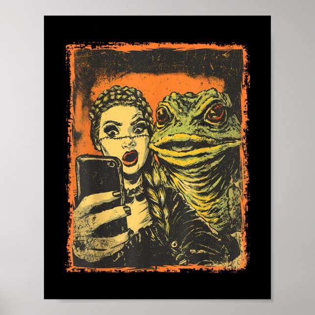 Toad Monster Selfie With Goth Girl Horror Comic Gr Poster (Front)