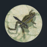 Toad Swinning in the Water Round Clock<br><div class="desc">Vision Studio is using the giclée (French for “to spray”) technique in this art piece. It makes it unique and the different shades of green emphasise the peacefulness on this image. Choose this piece of artwork for your next Zazzle product.</div>