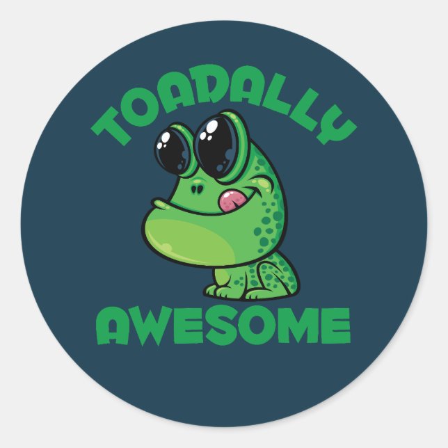 Toadally Awesome Happy Cartoon Toad Classic Round Sticker (Front)