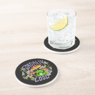 Toadally Cool Colourful floral and frog typography Coaster