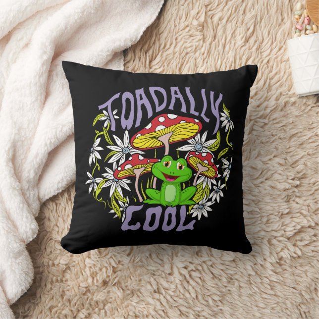 Toadally Cool Colourful floral and frog typography Cushion (Blanket)