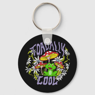 Toadally Cool Colourful floral and frog typography Key Ring