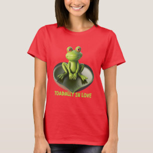 Toadally In Love Cute Frog Sitting On Heart Shaped T-Shirt