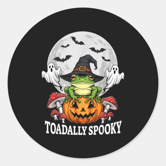 Toadally Soky Funny Halloween Frog On Pumpkin Full Classic Round Sticker (Front)
