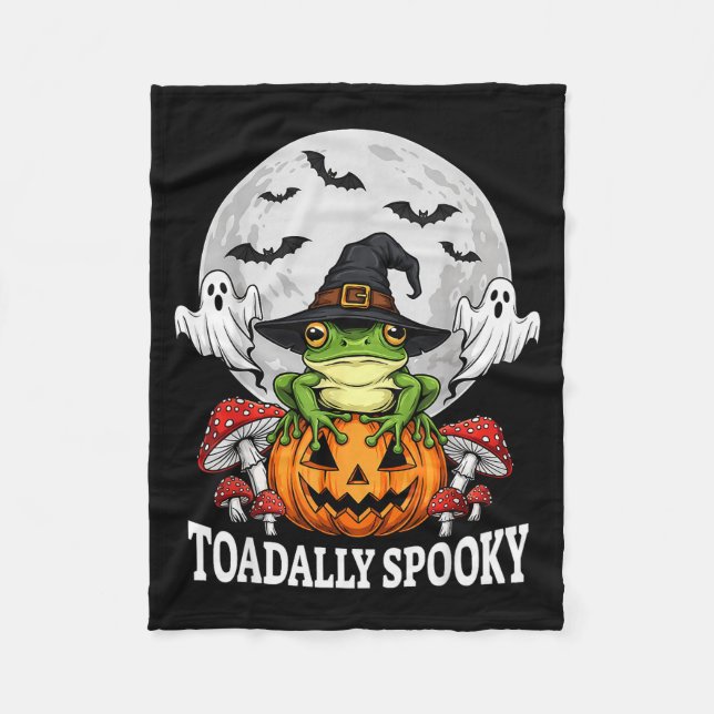 Toadally Soky Funny Halloween Frog On Pumpkin Full Fleece Blanket (Front)
