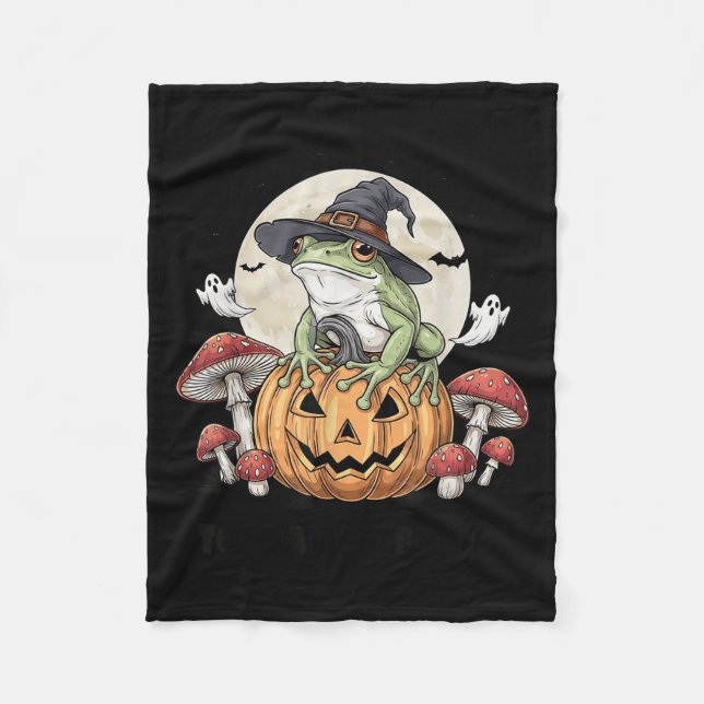 Toadally Soky Funny Halloween Frog On Pumpkin With Fleece Blanket (Front)