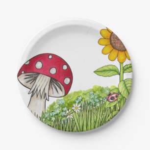 Toadstool and Sunflower Paper Plate