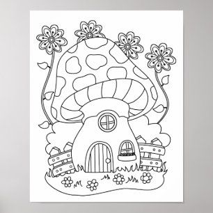 Toadstool Fairy House Colour Your Own Poster