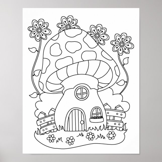 Toadstool Fairy House Colour Your Own Poster (Front)