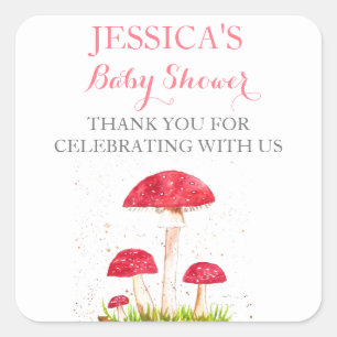 Toadstool Mushroom Watercolor Cute Baby Shower Square Sticker