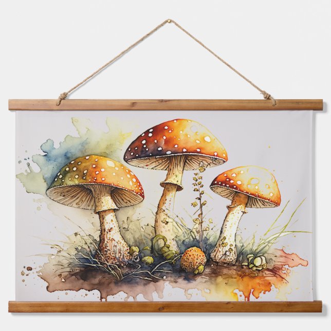 Toadstool Mushrooms, Amanita Muscaria  Hanging Tapestry (Front)