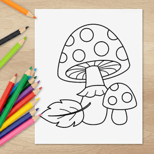 Toadstool Mushrooms Colouring Page Rubber Stamp