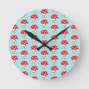 Toadstool Pattern Round Clock