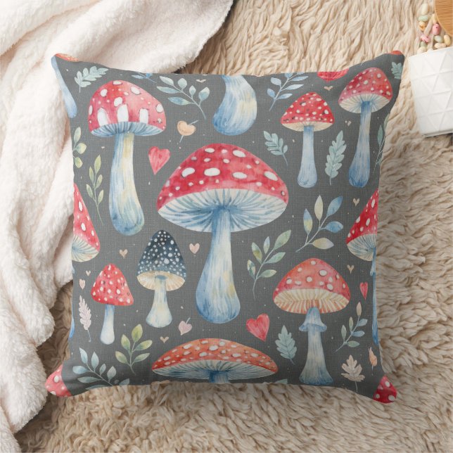 toadstool story in watercolor pattern throw pillow (Blanket)