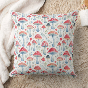 toadstool story in watercolor pattern throw pillow