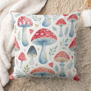 toadstool story in watercolor pattern throw pillow