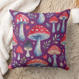 toadstool story in watercolor pattern throw pillow
