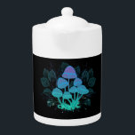 Toadstools in Bushes<br><div class="desc">Mysterious, bioluminescent, hallucinogenic, bright toadstools with bushes of marsh plants on night, dark, glowing background. Glowing mushrooms. Goblincore, Mushroomcore, </div>