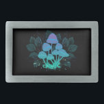 Toadstools in Bushes Belt Buckle<br><div class="desc">Mysterious,  bioluminescent,  hallucinogenic,  bright toadstools with bushes of marsh plants on night,  dark,  glowing background. Glowing mushrooms. Goblincore,  Mushroomcore, </div>