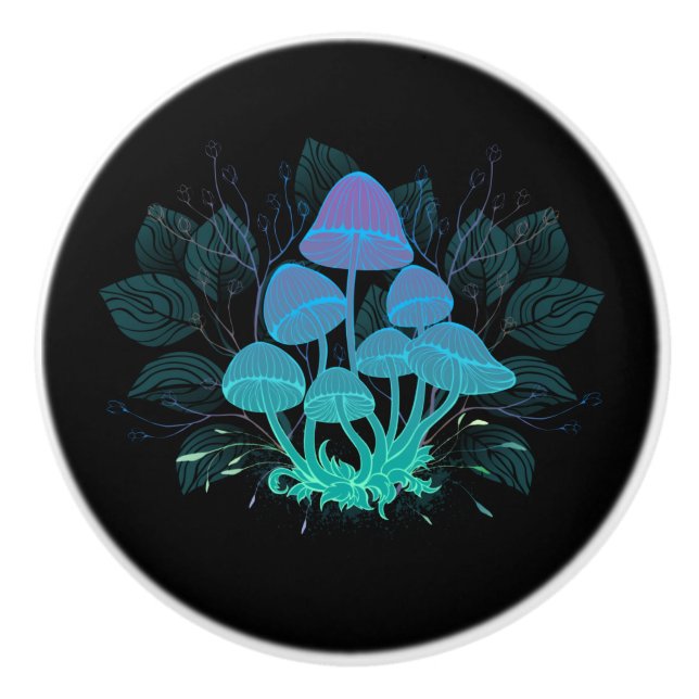 Toadstools in Bushes Ceramic Knob (Front)