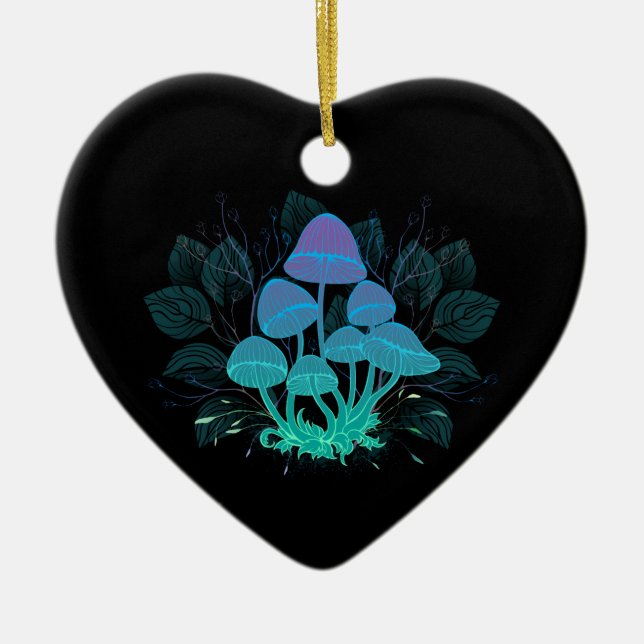 Toadstools in Bushes Ceramic Tree Decoration (Front)