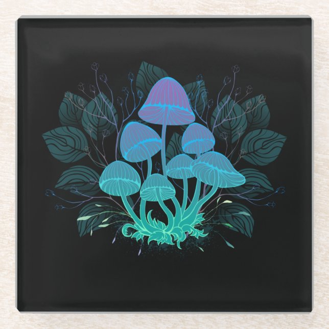 Toadstools in Bushes Glass Coaster (Front)