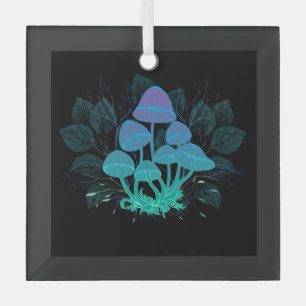 Toadstools in Bushes Glass Tree Decoration